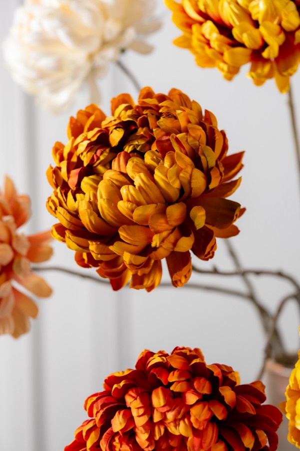 Chrysant Branch -  Orange - 76cm