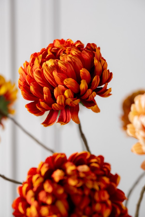 Chrysant Branch -  Orange  Red - 76cm