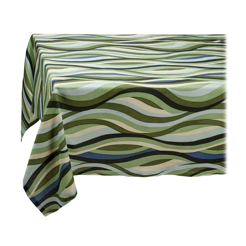 Linen Sateen Landscape Tablecloth Large - Blue + Green