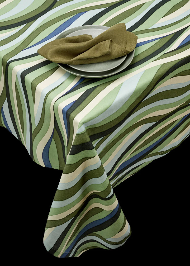 Linen Sateen Landscape Tablecloth Large - Blue + Green