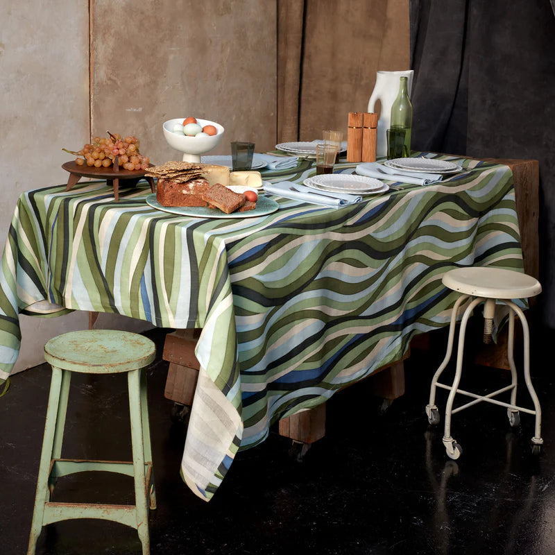 Linen Sateen Landscape Tablecloth Large - Blue + Green