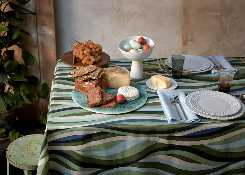 Linen Sateen Landscape Tablecloth Large - Blue + Green