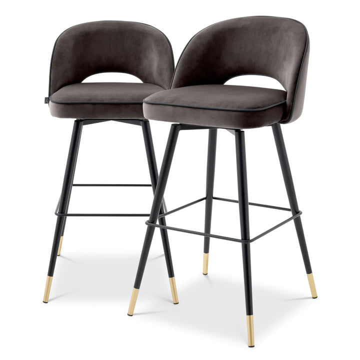 Bar Stool - Cliff - Set of 2 - Grey Velvet