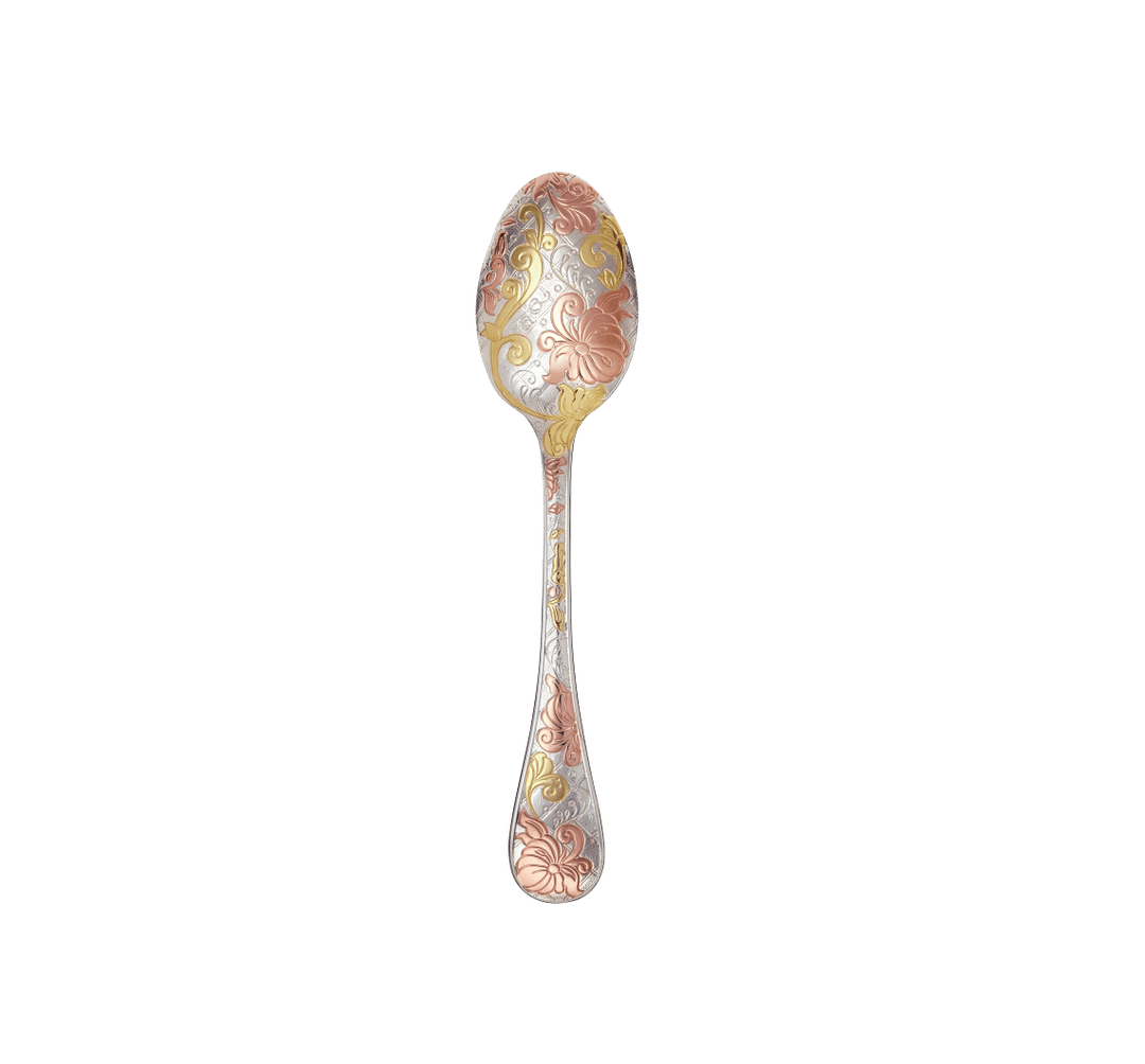 Jardin d'Eden - Dessert Spoon - Partially Gilded Silver Plated - Pink and Yellow Gold