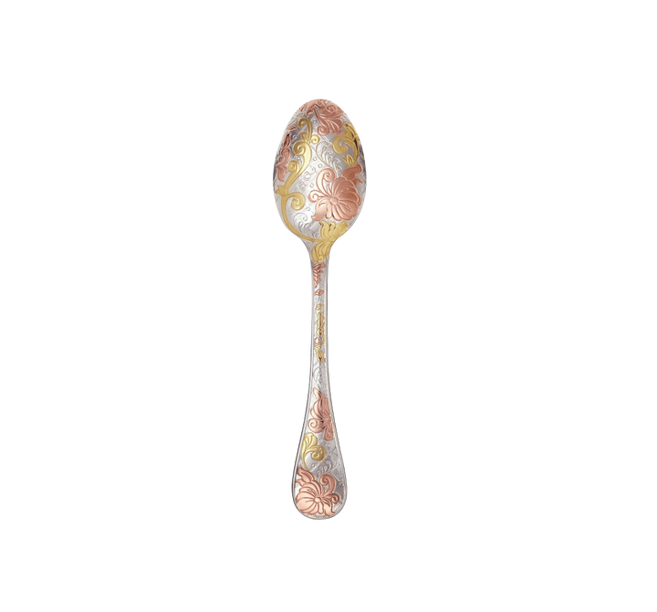 Jardin d'Eden - Dessert Spoon - Partially Gilded Silver Plated - Pink and Yellow Gold