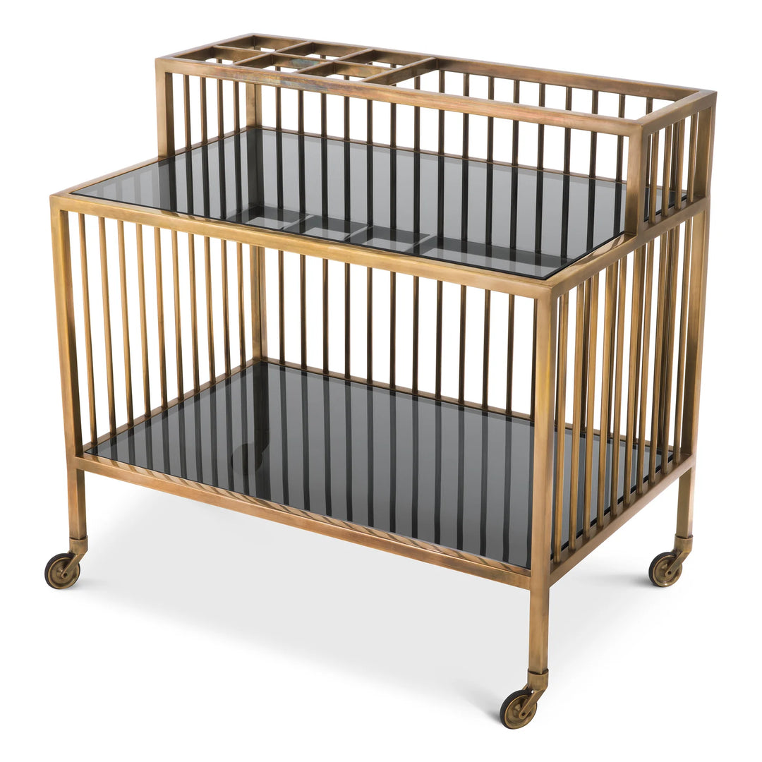 Trolley - Rutherford vintage - brass finish smoke glass