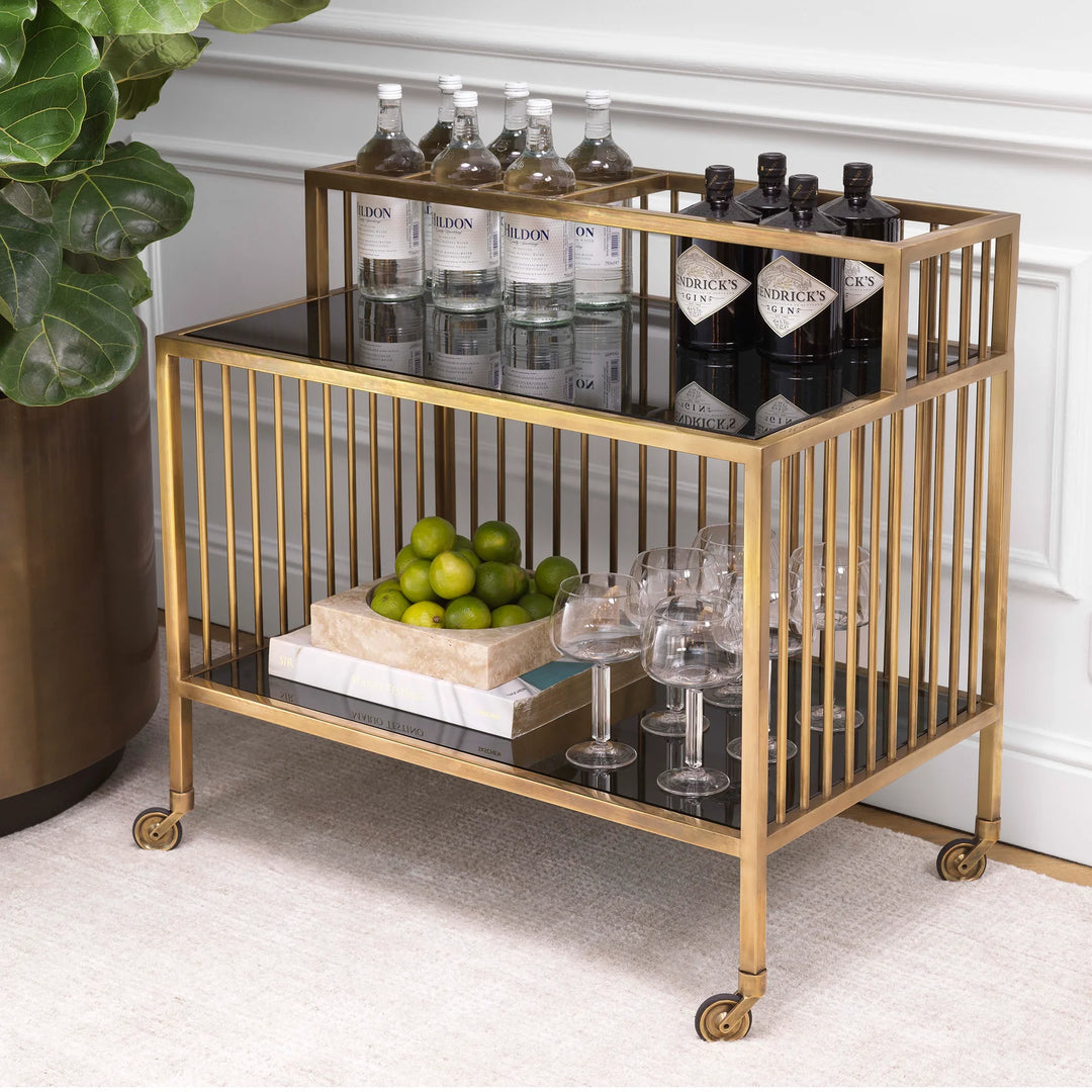 Trolley - Rutherford vintage - brass finish smoke glass