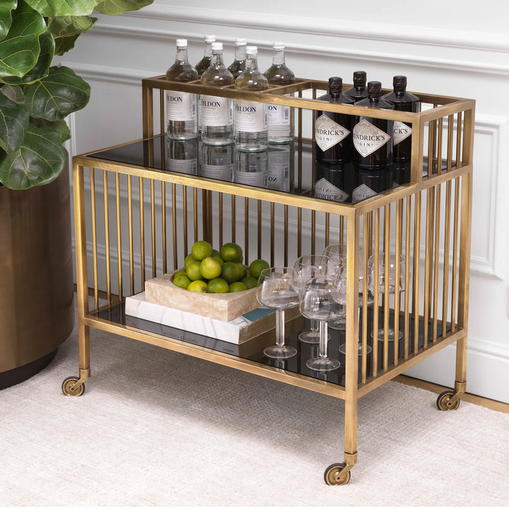 Trolley - Rutherford vintage - brass finish smoke glass