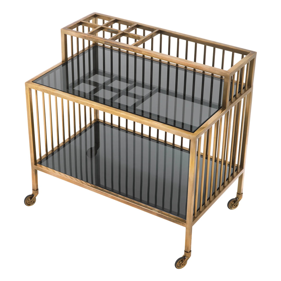 Trolley - Rutherford vintage - brass finish smoke glass