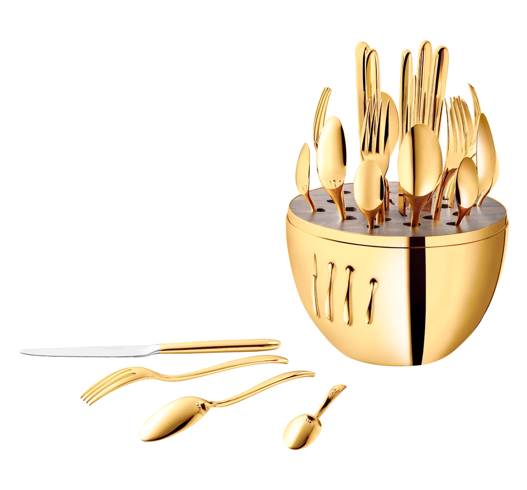 MOOD - 24-Piece Flatware Set for 6 People in 24-carat Gold Gilded Metal Chest - Gold