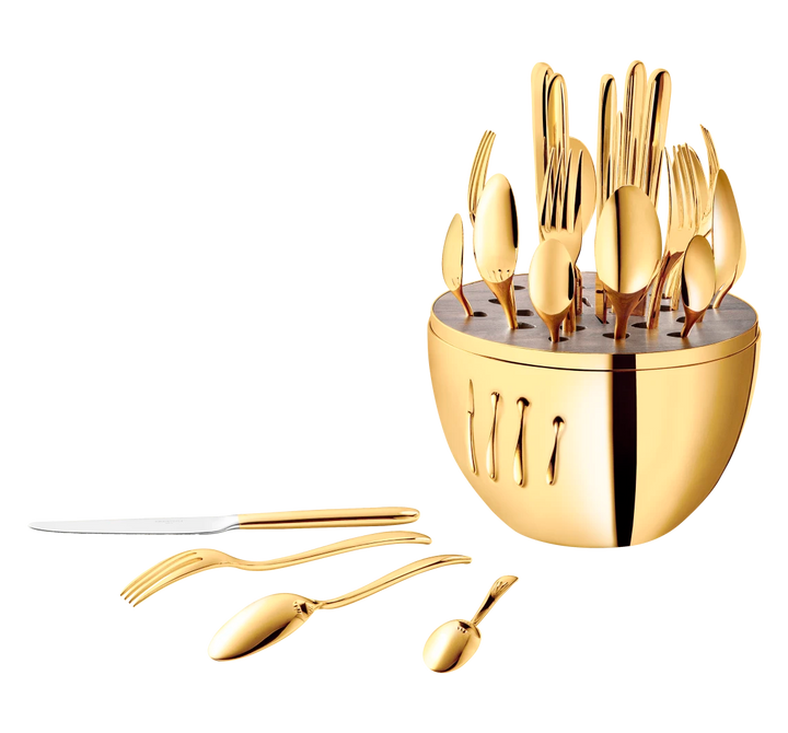MOOD - 24-Piece Flatware Set for 6 People in 24-carat Gold Gilded Metal Chest - Gold
