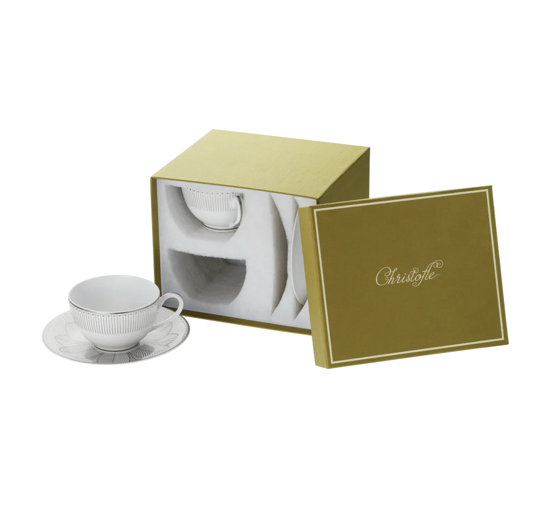 Malmaison Impériale - Set of 2 Tea Cup and Saucers - Porcelain Platinum Finish