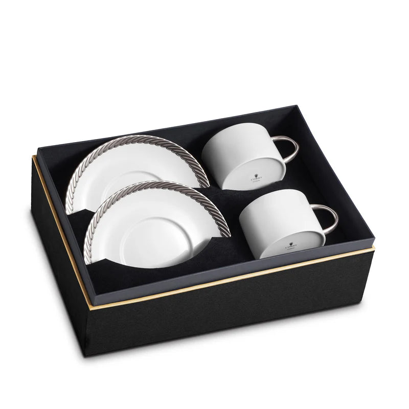 Corde Tea Cup + Saucer Platinum (Set of 2)