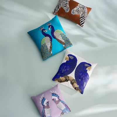 Parrots Beaded Cushion