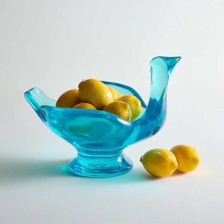 Bird Pedestal Bowl - Acrylic Turquoise