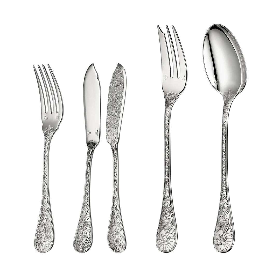 Jardin d'Eden - Flatware Set for 12 people 110 pieces with chest - Silver Plated