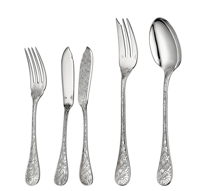 Jardin d'Eden - Flatware Set for 12 people 110 pieces with chest - Silver Plated