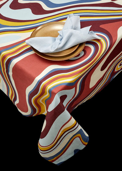 Linen Sateen Waves Tablecloth Medium - Multi Color