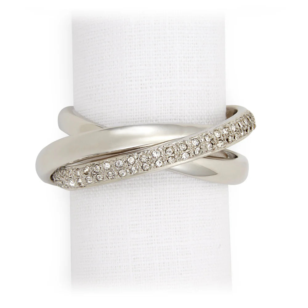 Three Ring Napkin Jewels Platinum + Crystals (Set of 4)