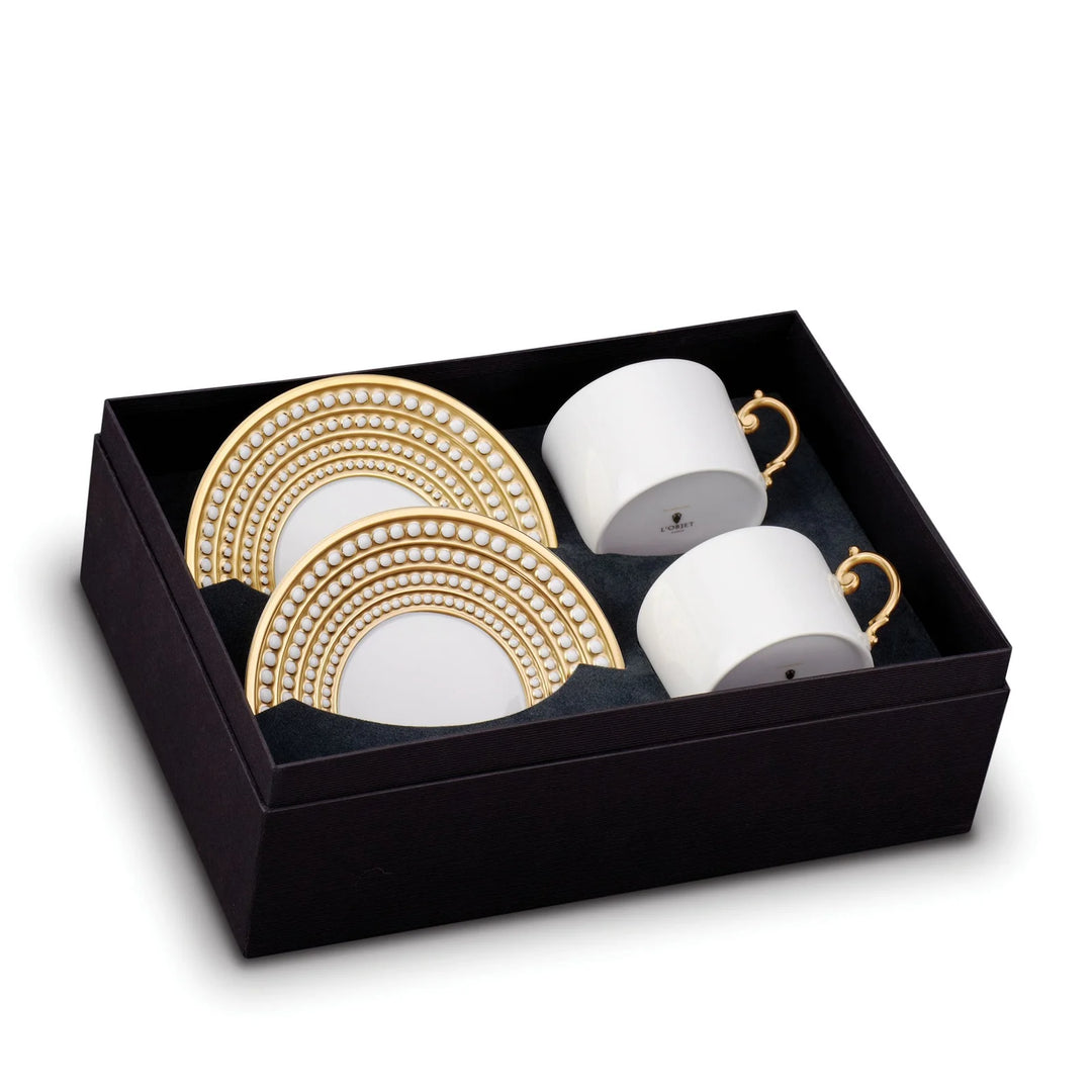 Perlée Tea Cup + Saucer Gold (Set of 2)