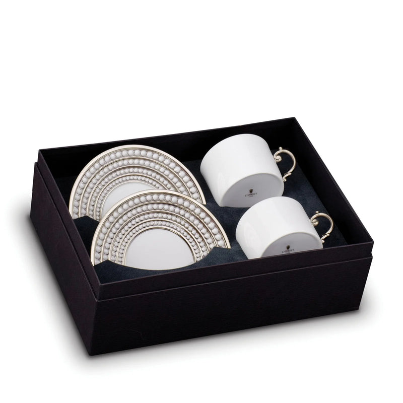 Perlée Tea Cup + Saucer Platinum (Set of 2)