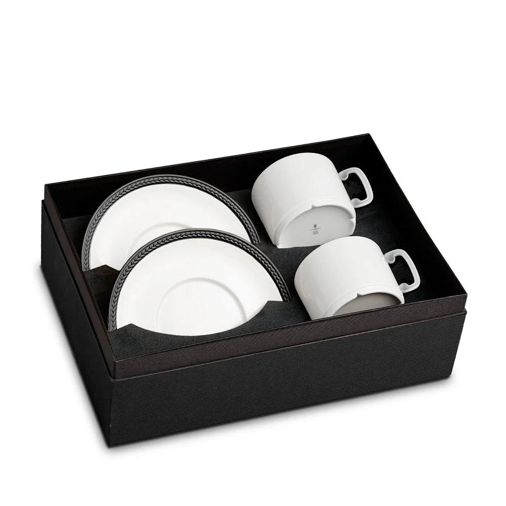 Soie Tressée Tea Cup + Saucer Black (Set of 2)