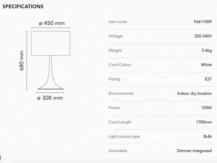 Table Lamp - Spun Light Table 2 - White