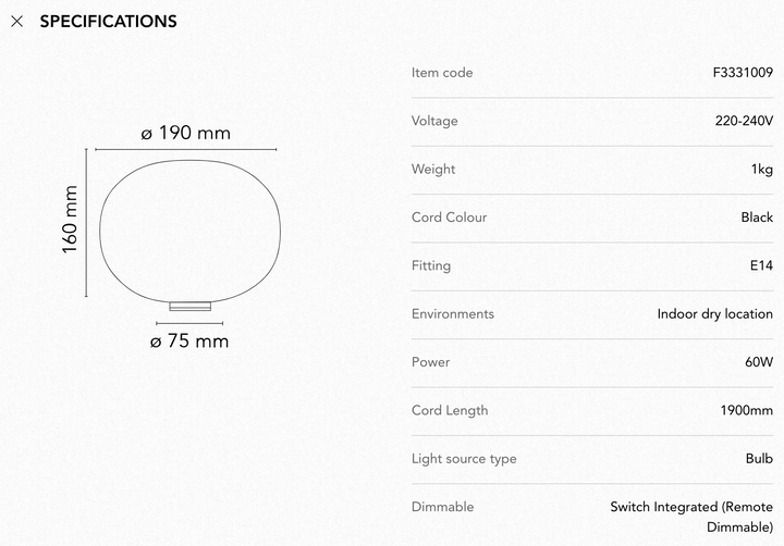 Table Lamp - Glo-Ball Basic Zero Switch