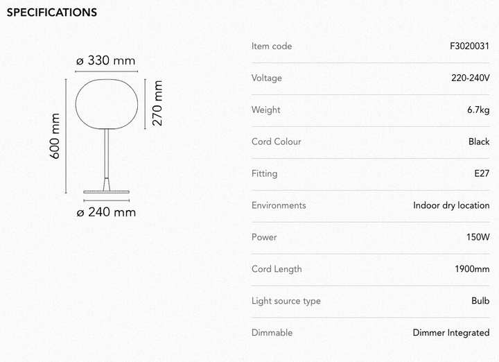 Table Lamp - Glo-Ball Table 1 - Matt Black