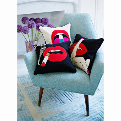 Lips Smolder Needlepoint Cushion