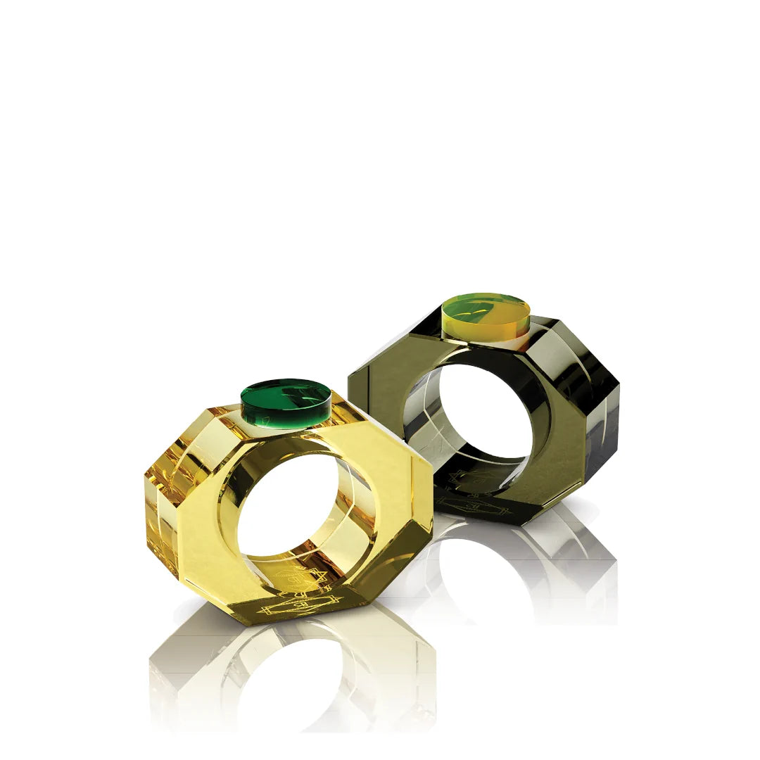 Pair of Shelby - Napkin Rings - Yellow/Green & Grey/Neon Yellow