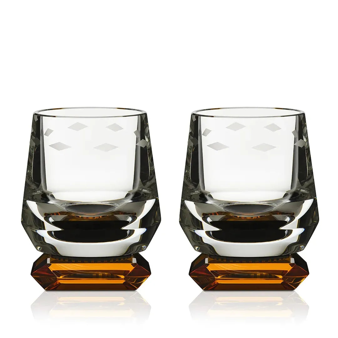 Whisky Glasses - Pair of Whimsy - Amber