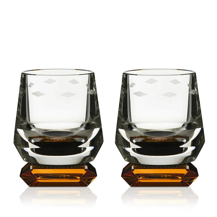 Whisky Glasses - Pair of Whimsy - Amber