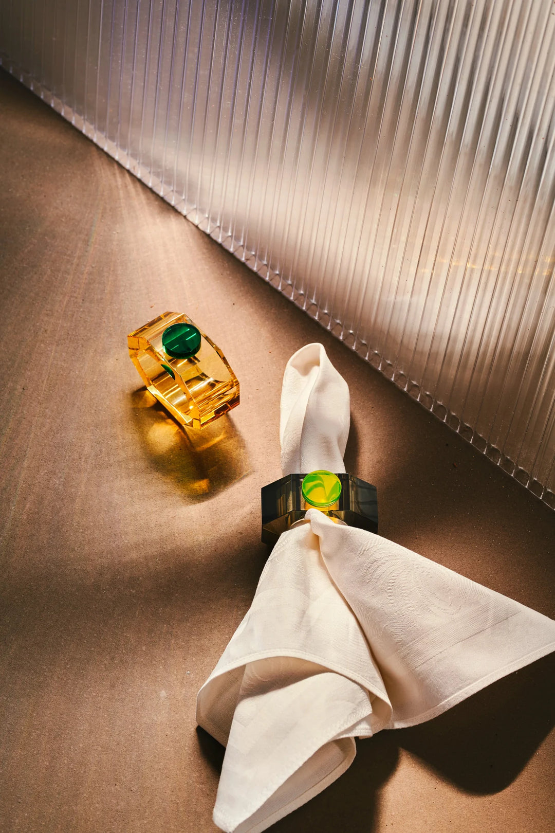 Pair of Shelby - Napkin Rings - Yellow/Green & Grey/Neon Yellow