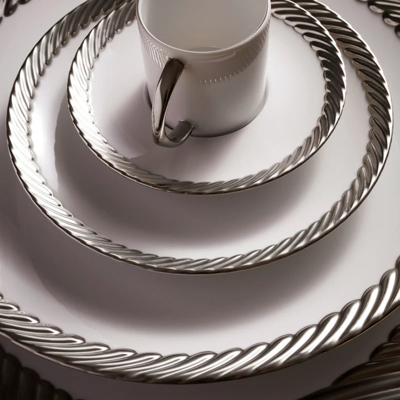 Corde Tea Cup + Saucer Platinum (Set of 2)