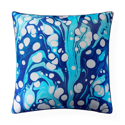 Marbleized Blue Silk Cushion