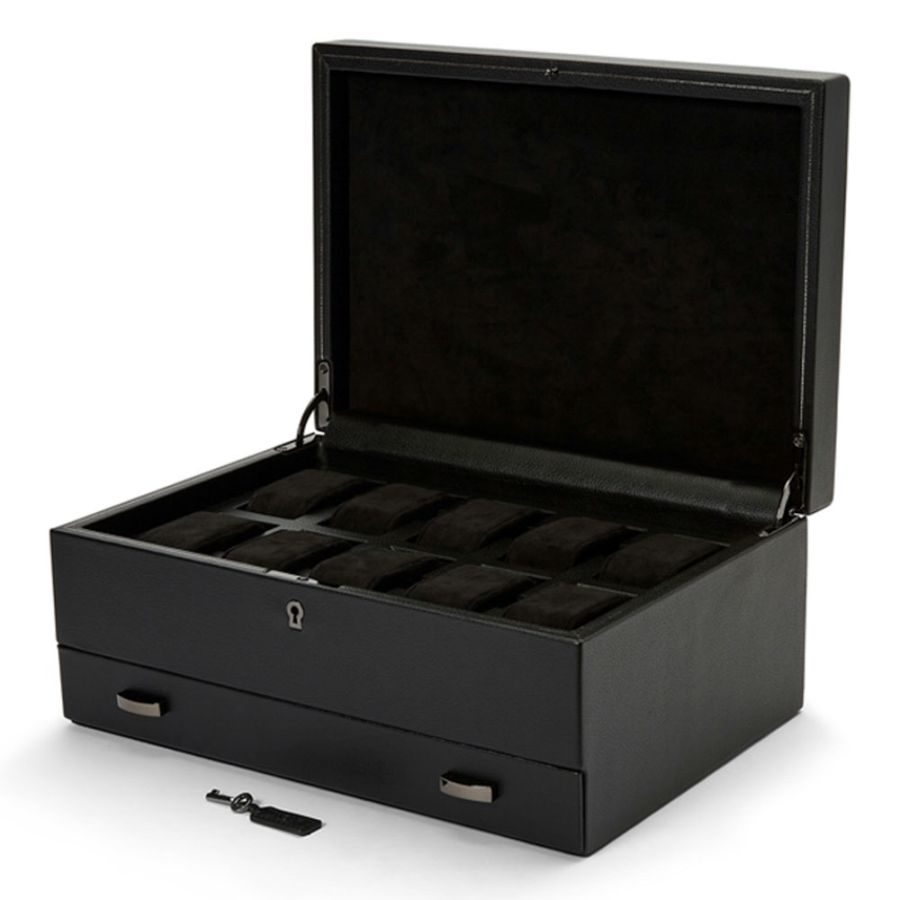 Watch Box - British Racing 10 Piece - Black - With Storage