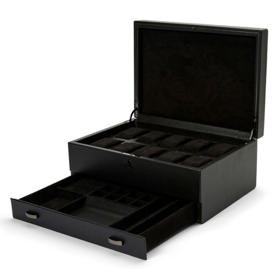 Watch Box - British Racing 10 Piece - Black - With Storage