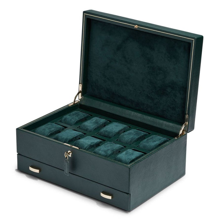 Watch Box - British Racing 10 Piece - Green - With Storage