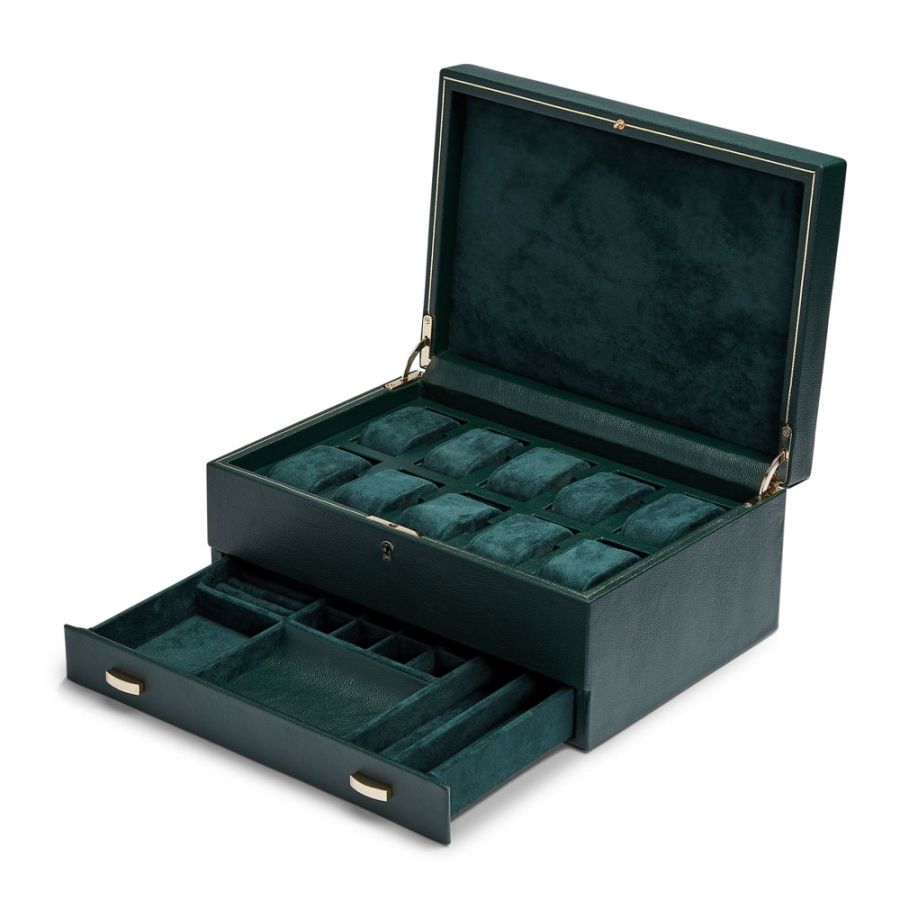 Watch Box - British Racing 10 Piece - Green - With Storage