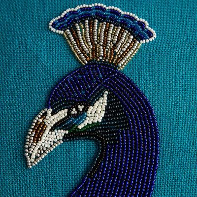 Peacock Beaded Cushion